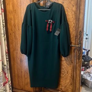 Eloquii Green stretch dress with detachable rhinestone bow broach pin included